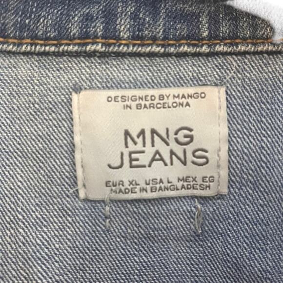 MNG Mango Denim Trucker Jacket Womens Large Blue Distressed Baddie Streetwear - Picture 6 of 10